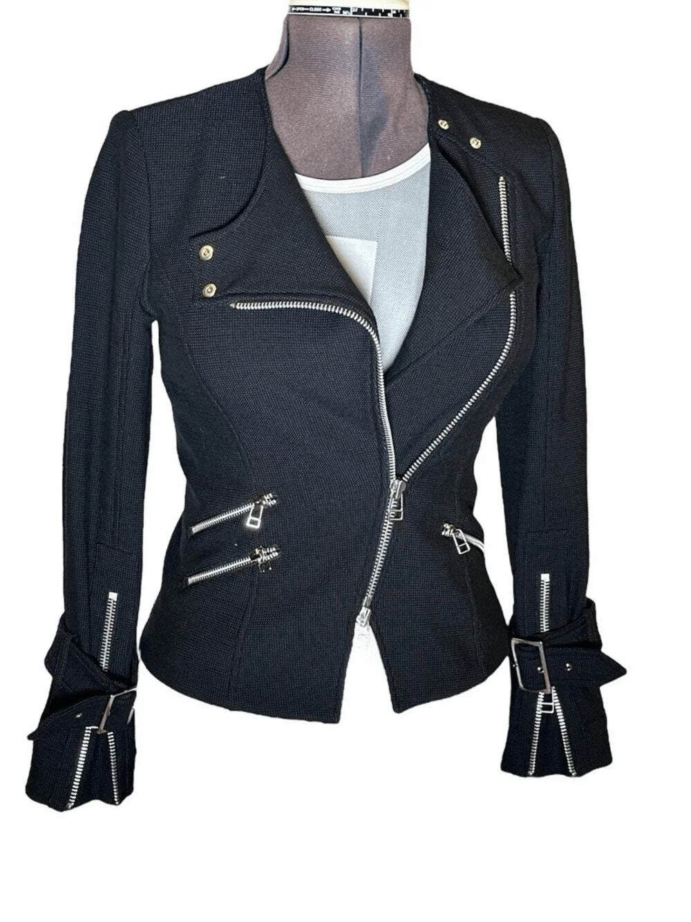 Veronica Beard Black Asymmetrical Zip Moto Jacket Size 0